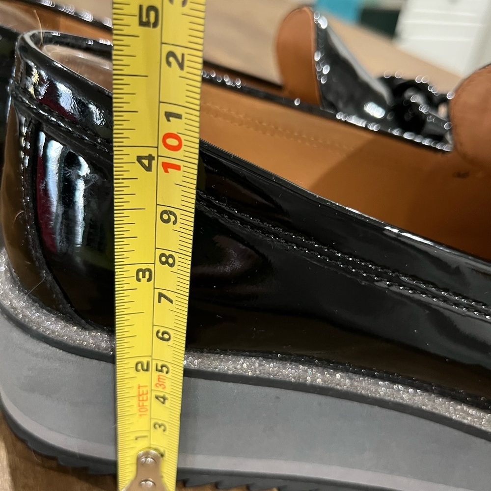 Johnston & Murphy Black Patent Loafers with Gray Platform Sole - Picture 6 of 11